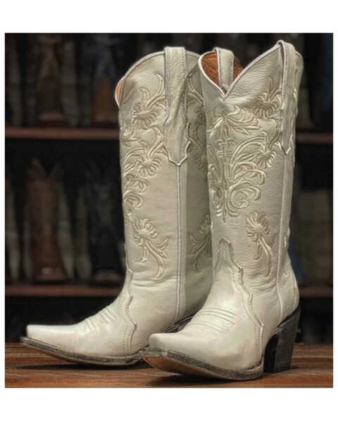Tanner Mark Women's Leah Embroidered Western Boots - Snip Toe , Ivory, hi-res