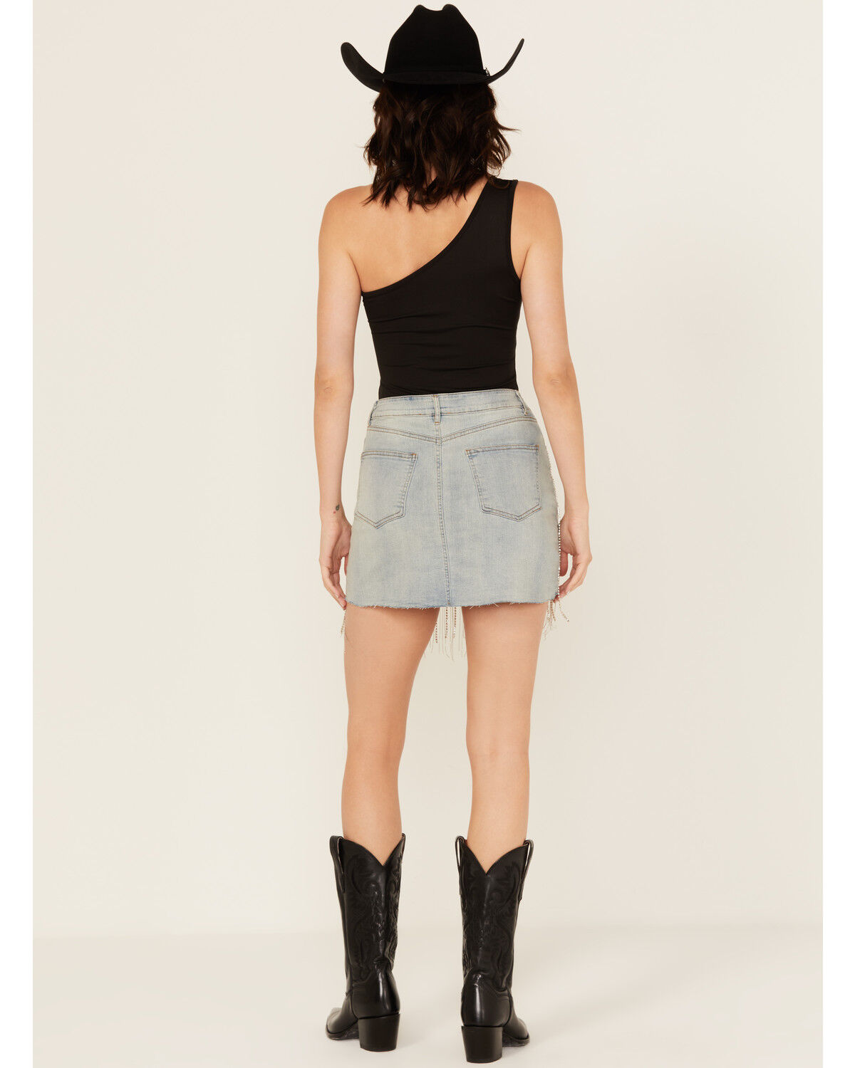 Image #3 - Blue B Women's Light Wash Fringe Mini Denim Skirt, Light Wash, hi-res