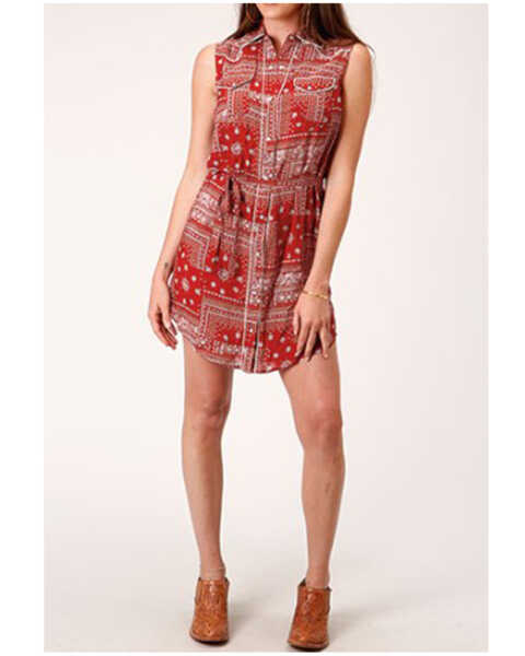 Image #1 - Stetson Women's Bandana Print Sleeveless Shirt Dress, Red, hi-res