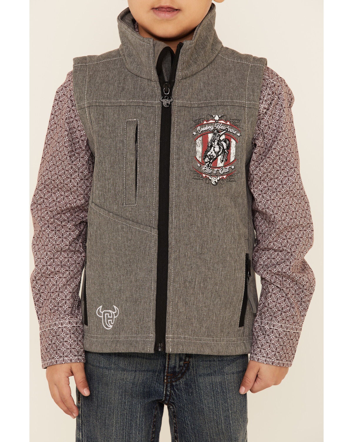 Image #3 - Cowboy Hardware Boys' Ride It Out Zip-Front Softshell Vest , , hi-res
