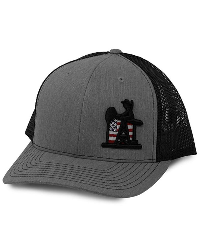 Oil Field Hats Men's Heather Grey & Black Patriot PJ Cowboy Embroidered Mesh-Back Ball Cap, Grey, hi-res