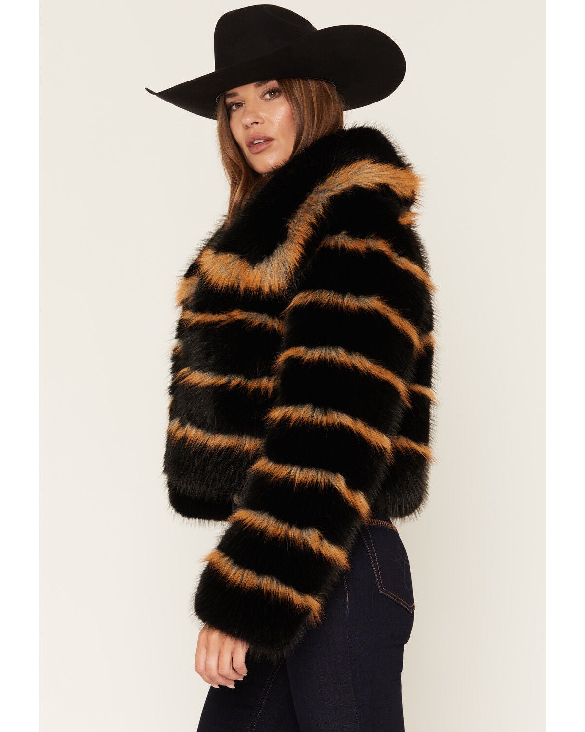 Image #2 - Azalea Wang Women's Vienne Faux Fox Fur Jacket, Black/brown, hi-res