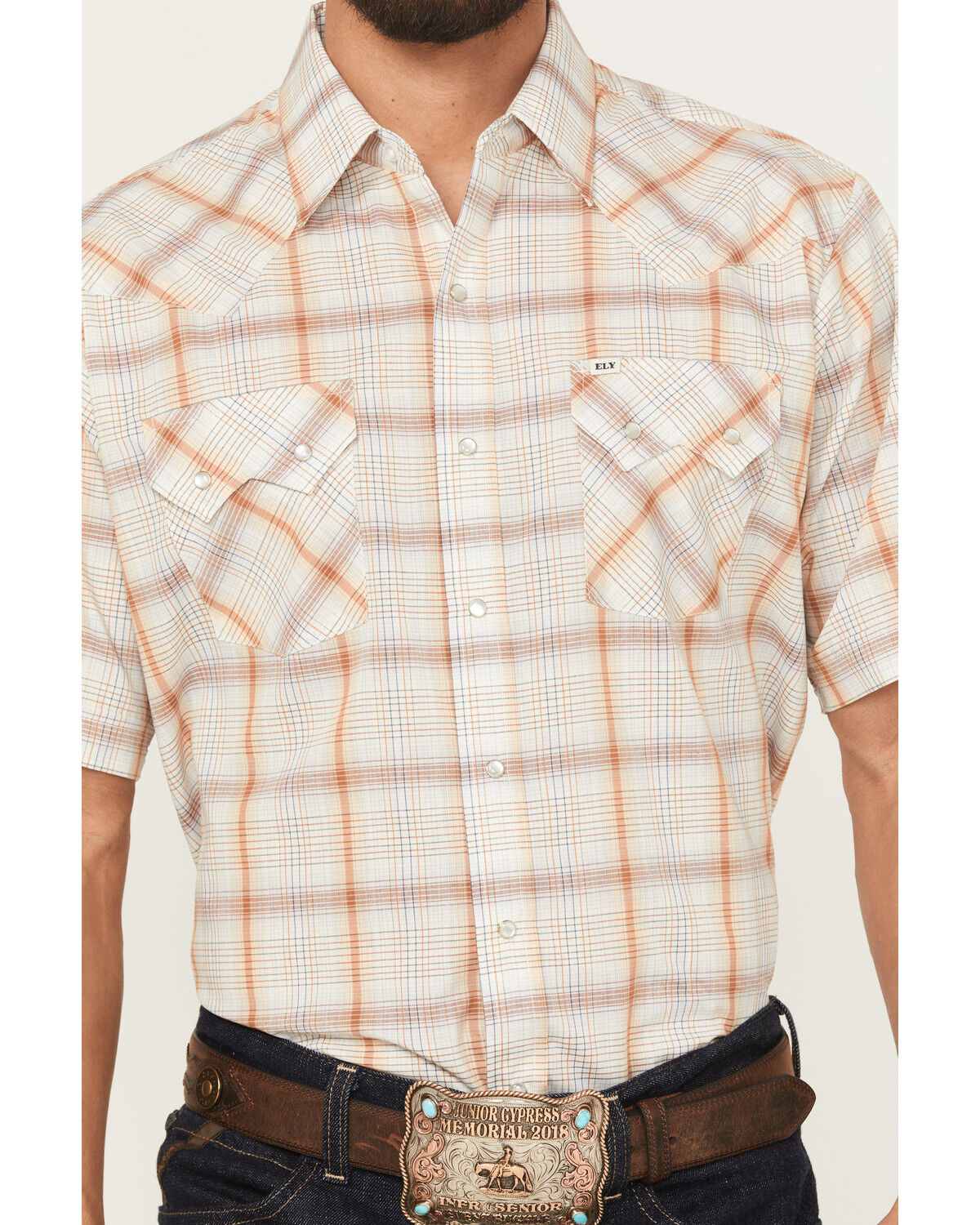 Image #3 - Ely Walker Men's Plaid Print Short Sleeve Snap Western Shirt, Multi, hi-res