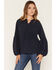 Image #1 - Lovestitch Women's Button Placket Peasant Blouse, Navy, hi-res