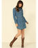 Wrangler Women's Medium Wash Denim Western Shirt Dress, Blue, hi-res