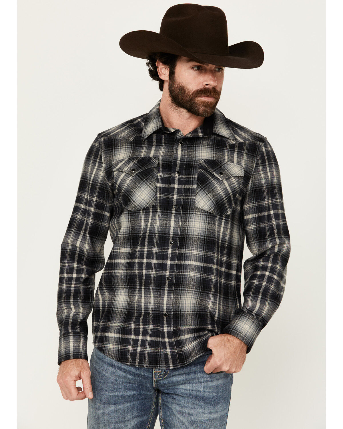Image #1 - Pendleton Men's Canyon Plaid Print Long Sleeve Snap Western Shirt, Grey, hi-res