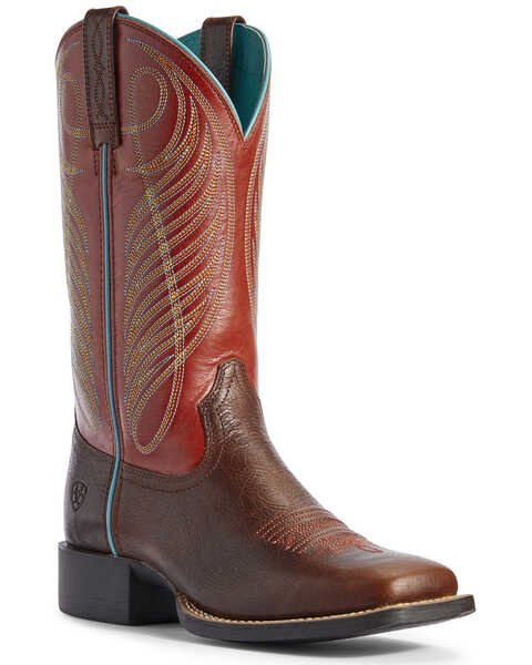 Ariat Women's Round Up Western Performance Boots - Broad Square Toe, Brown, hi-res