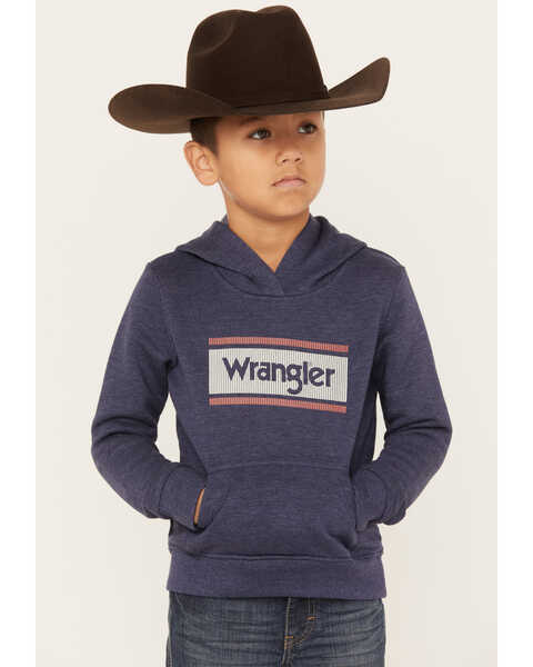 Image #1 - Wrangler Boys' Graphic Hooded Sweatshirt, Navy, hi-res