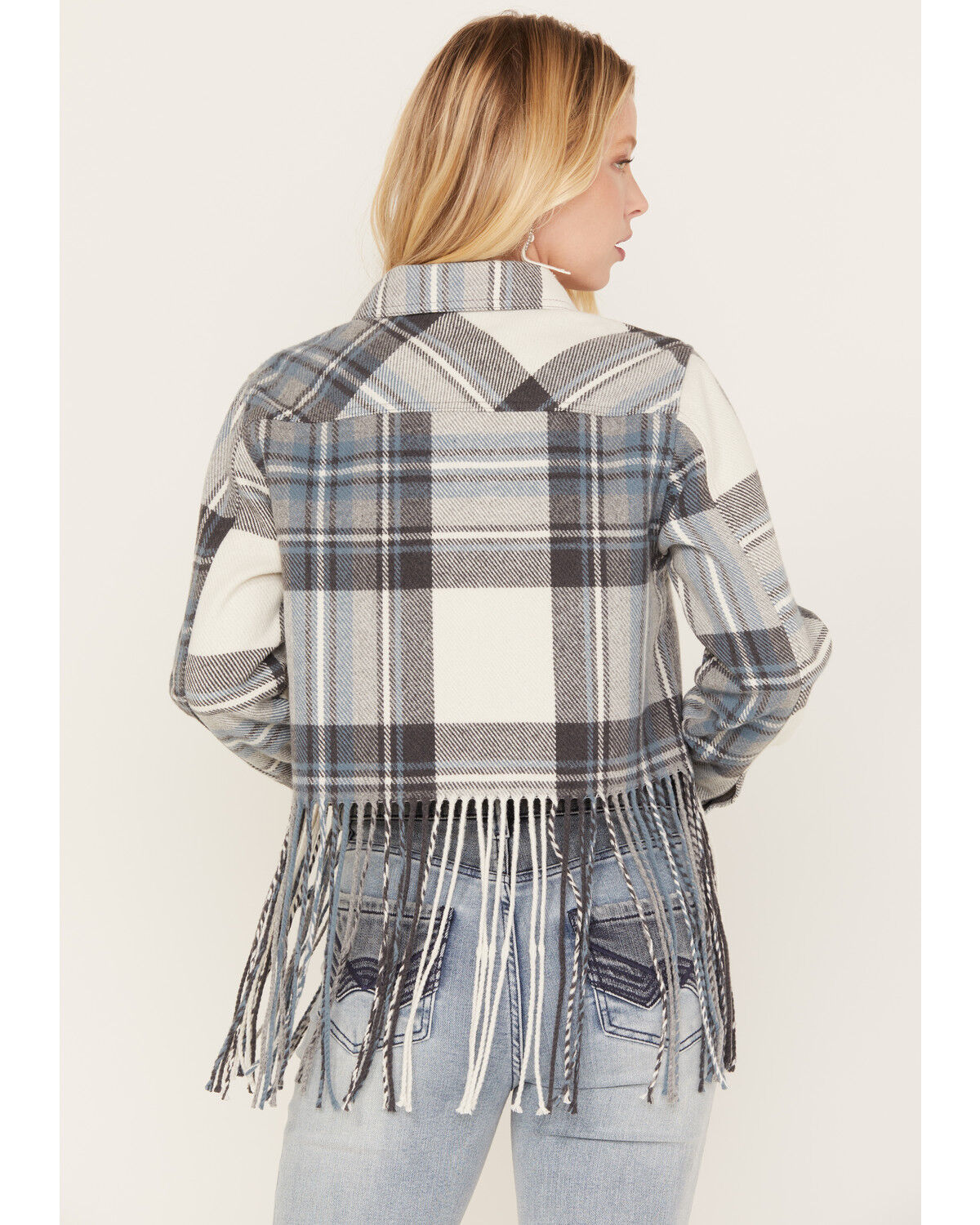 Image #4 - Idyllwind Women's Walker Cropped Fringe Jacket, Navy, hi-res