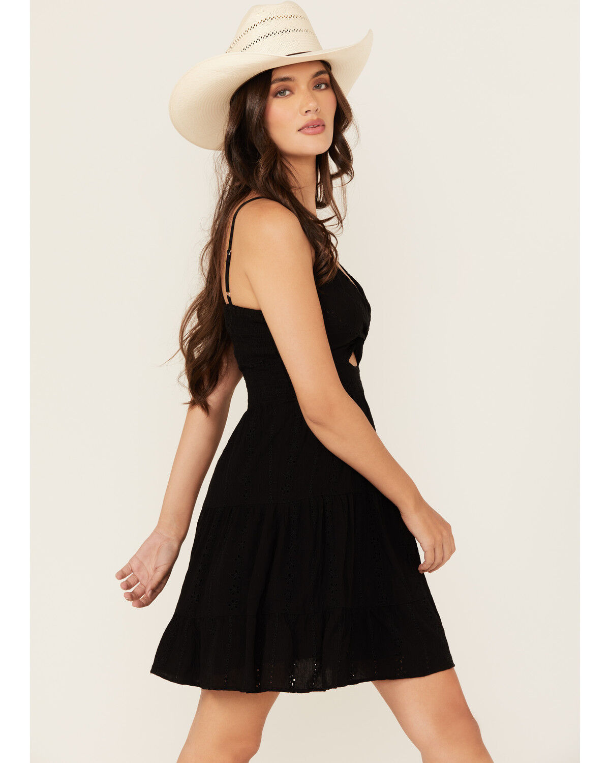 Image #2 - Angie Women's Eyelet Knot Front Mini Dress, Black, hi-res