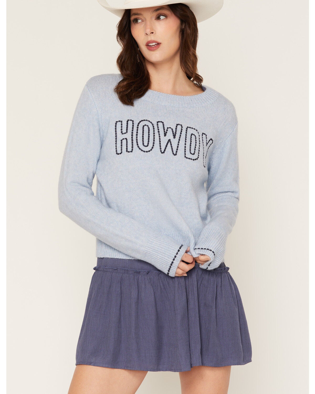 White Crow Women's Howdy Sweater, Light Blue, hi-res
