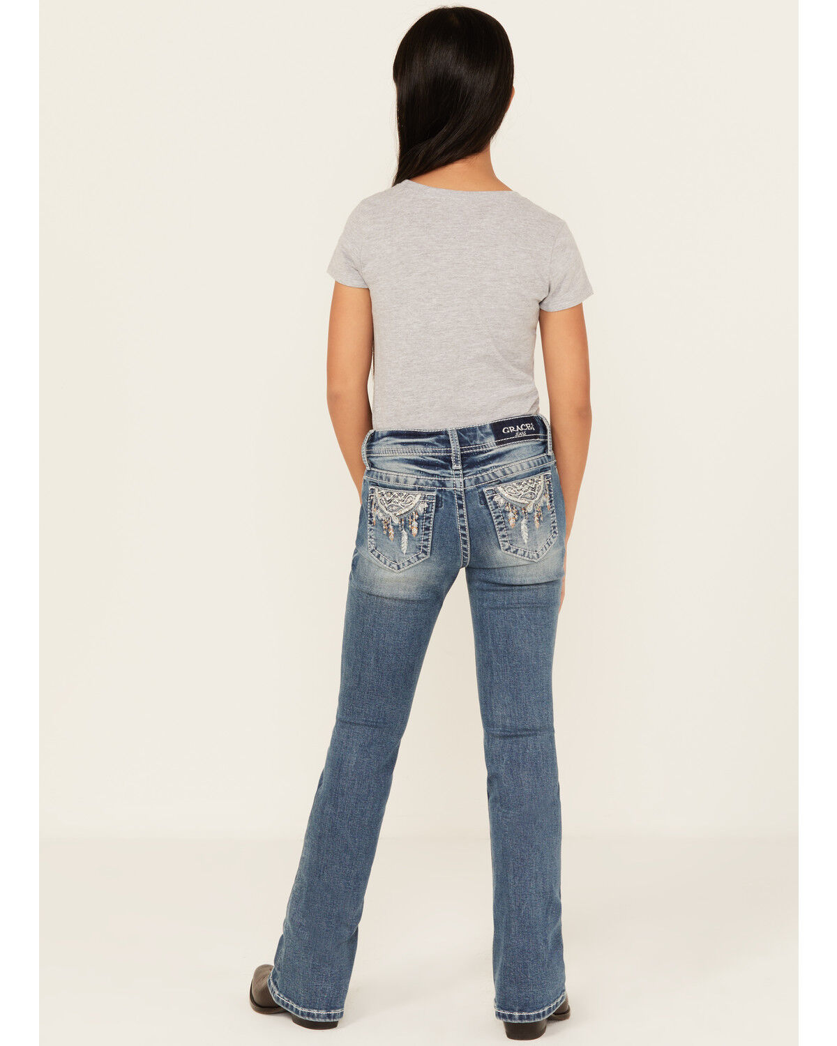 Image #1 - Grace In LA Girls' Medium Wash Dreamcatcher Bootcut Stretch Denim Jeans, Blue, hi-res