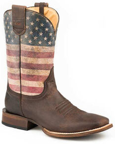 Roper Men's American Patriot Western Boots - Square Toe, Brown, hi-res