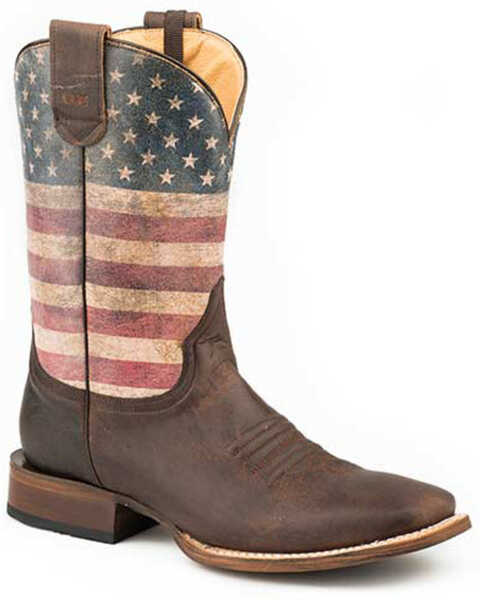 Image #1 - Roper Men's American Patriot Western Boots - Square Toe, Brown, hi-res