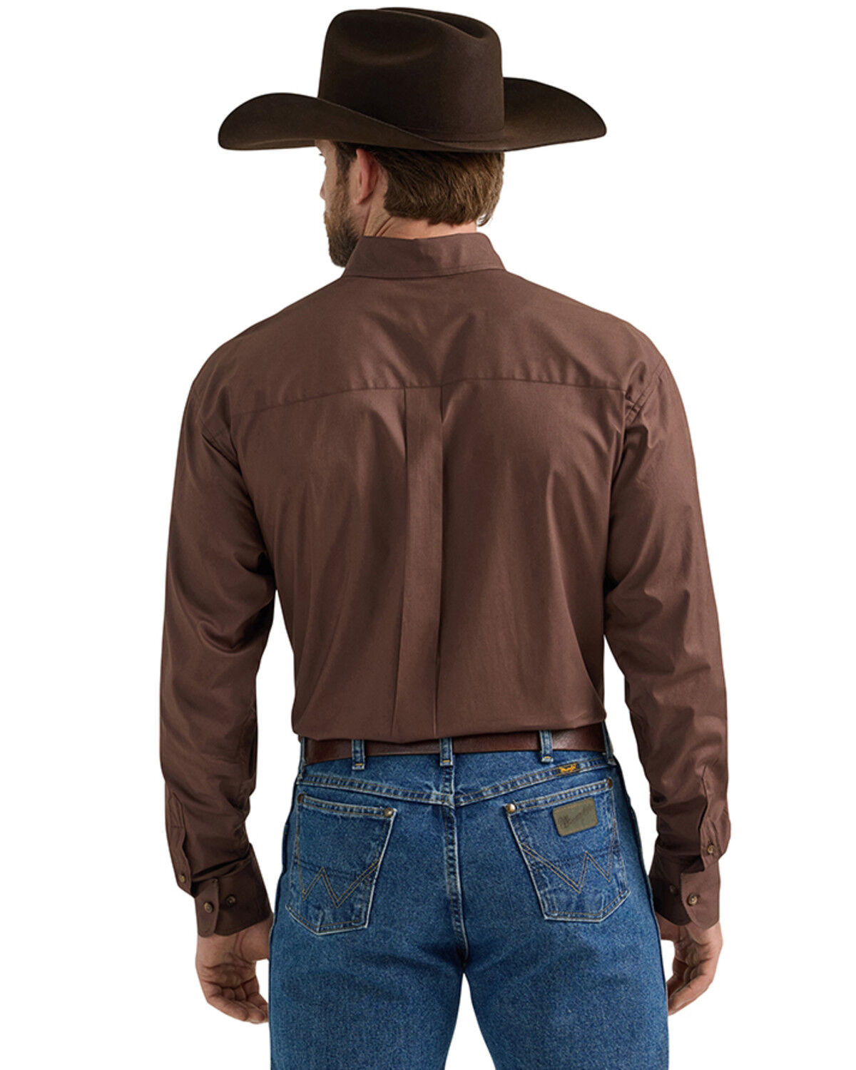 Image #3 - George Strait by Wrangler Men's Solid Long Sleeve Button-Down Stretch Western Shirt - Tall, Dark Brown, hi-res