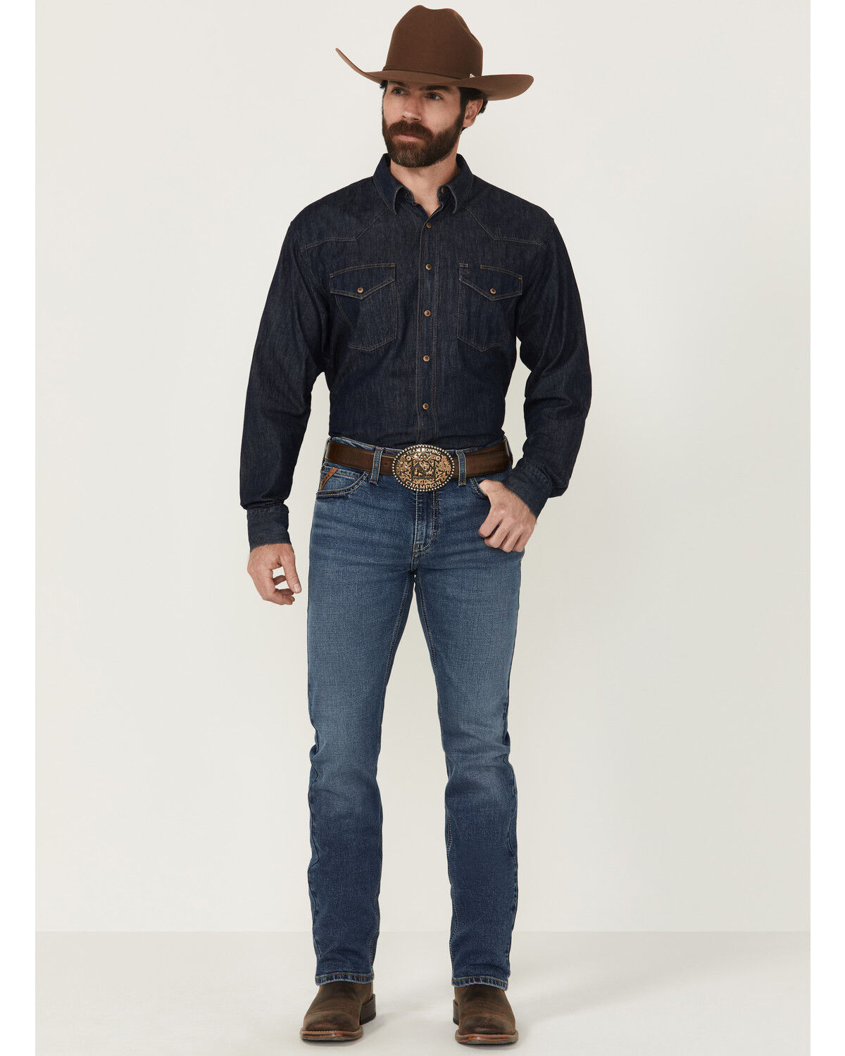 Image #1 - Ariat Men's M8 Carlos Miles Medium Wash Modern Slim Stretch Denim Jeans, Medium Wash, hi-res