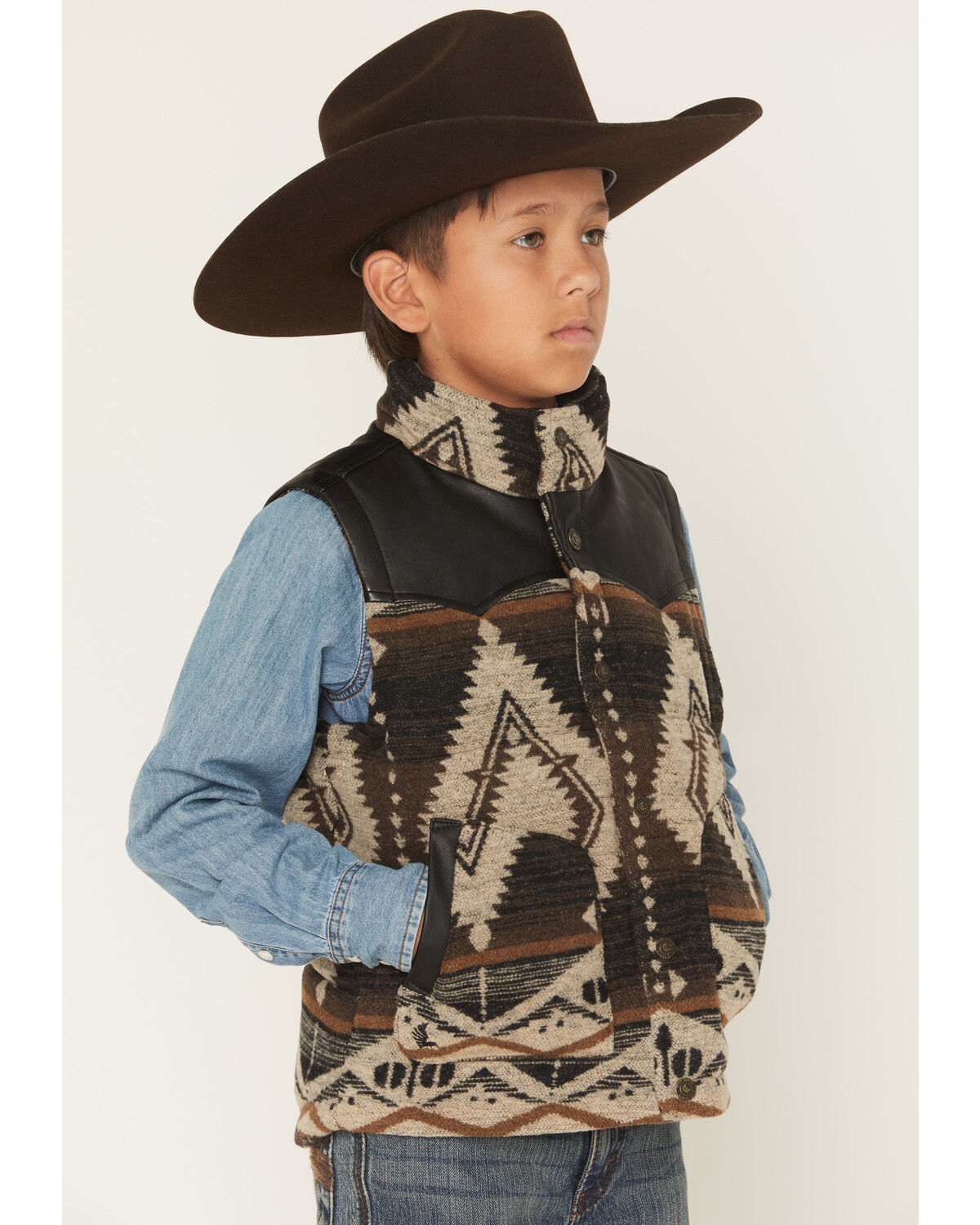 Image #2 -  Cody James Boys' Oil Slick Southwestern Print Vest, Dark Brown, hi-res
