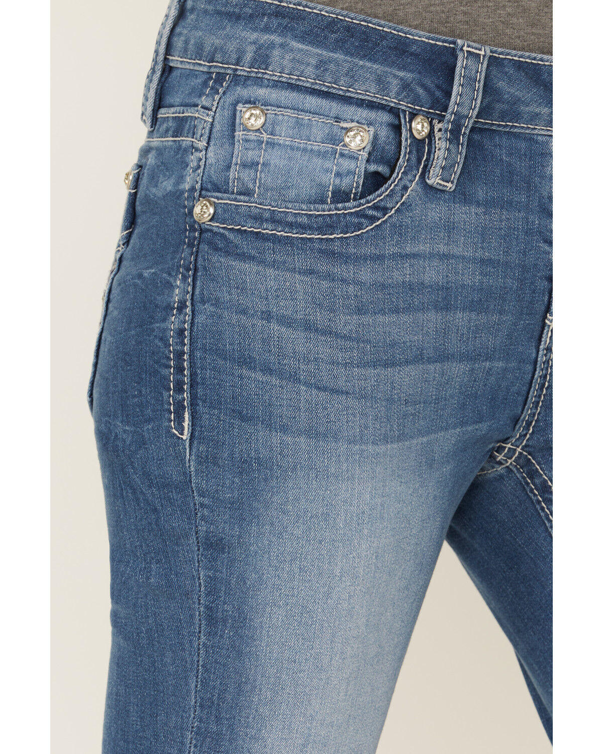 Image #3 - Shyanne Mid Rise Medium Wash Bootcut Wing Faux Flap Stretch Denim Jeans, Medium Wash, hi-res
