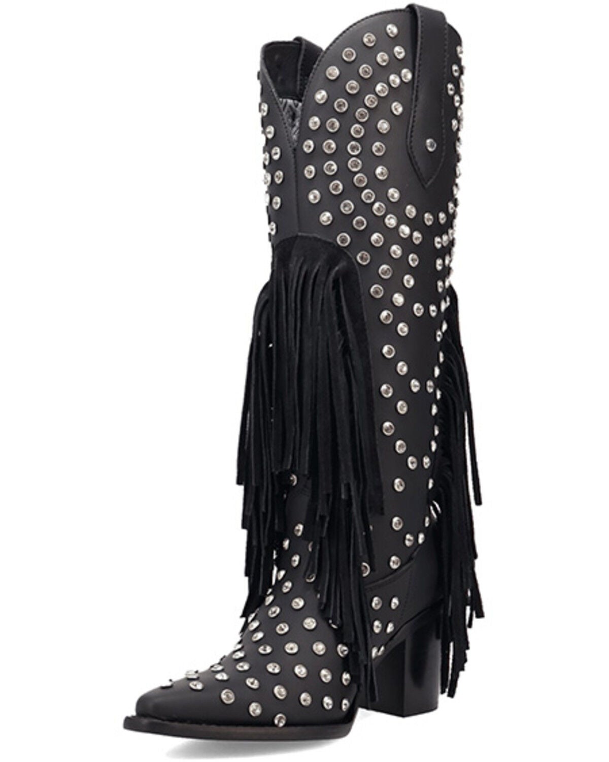 Image #4 - Dingo Women's Shoe Pony Fringe Rhinestone Tall Western Boots - Round Toe, Black, hi-res