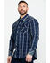 Image #3 - Rock & Roll Denim Men's Crinkle Plaid Long Sleeve Western Shirt , Blue, hi-res