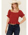 Image #1 - Wild Moss Women's Smocked Short Sleeve Shirt, Rust, hi-res