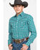 Rock 47 By Wrangler Men's Teal Geo Print Long Sleeve Western Shirt , Teal, hi-res