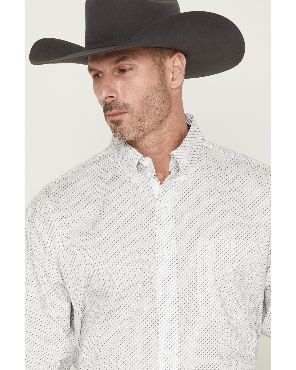 Image #2 - George Strait by Wrangler Men's Geo Print Long Sleeve Button-Down Stretch Western Shirt, White, hi-res