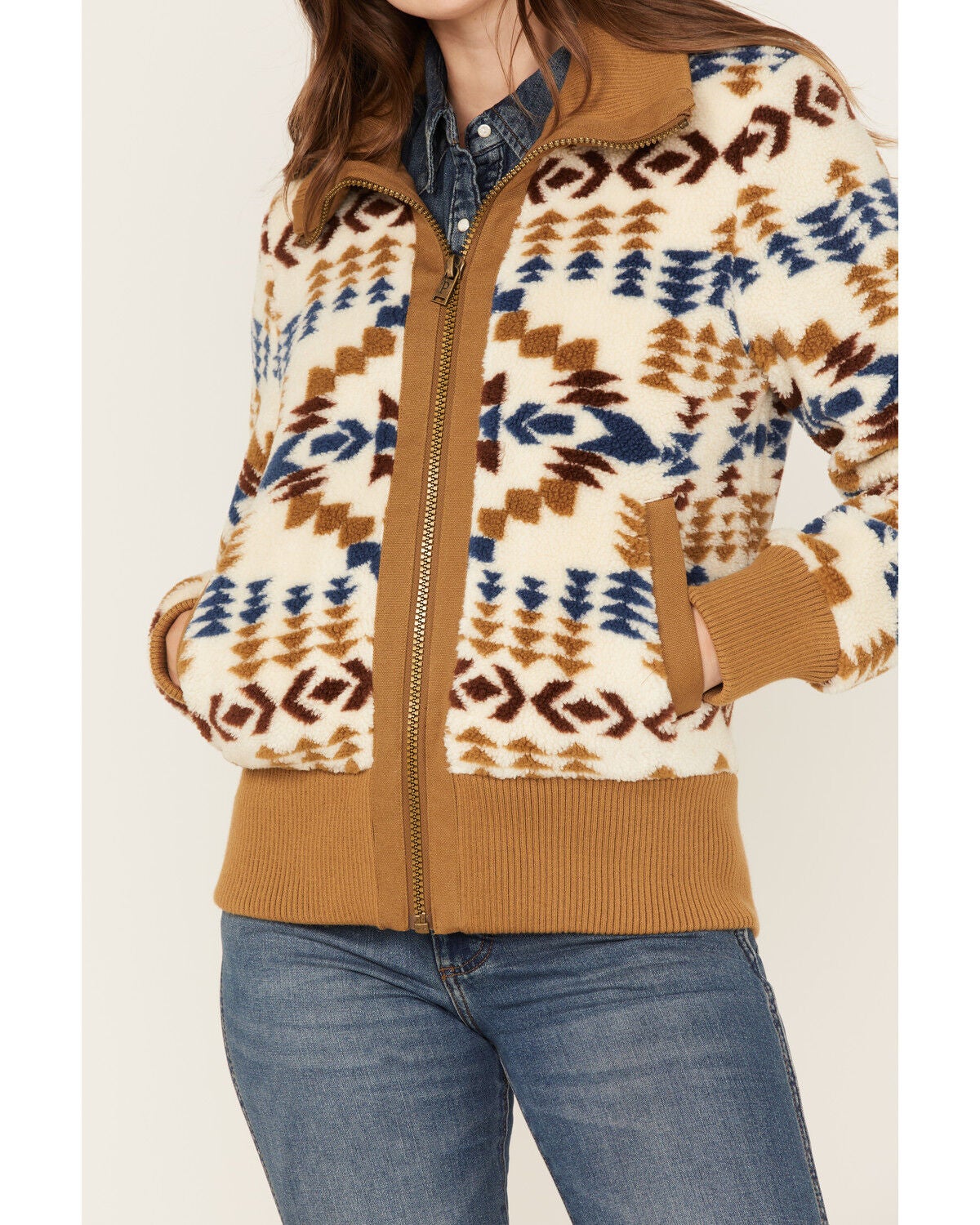 Pendleton Women's Foxglove Berber Mixed Print Fleece Bomber Jacket