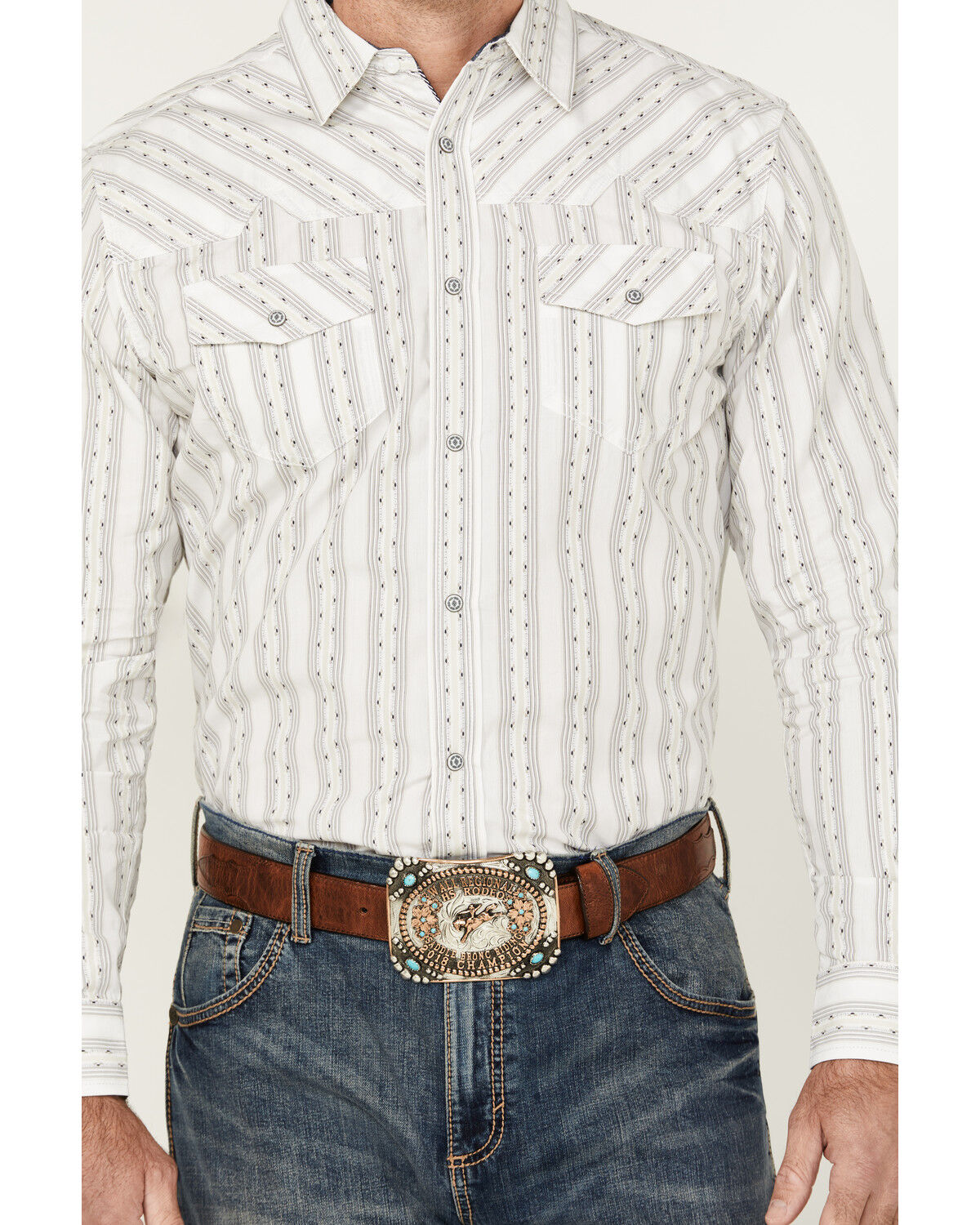 Image #3 - Moonshine Spirit Men's Backcountry Striped Long Sleeve Snap Western Shirt, White, hi-res