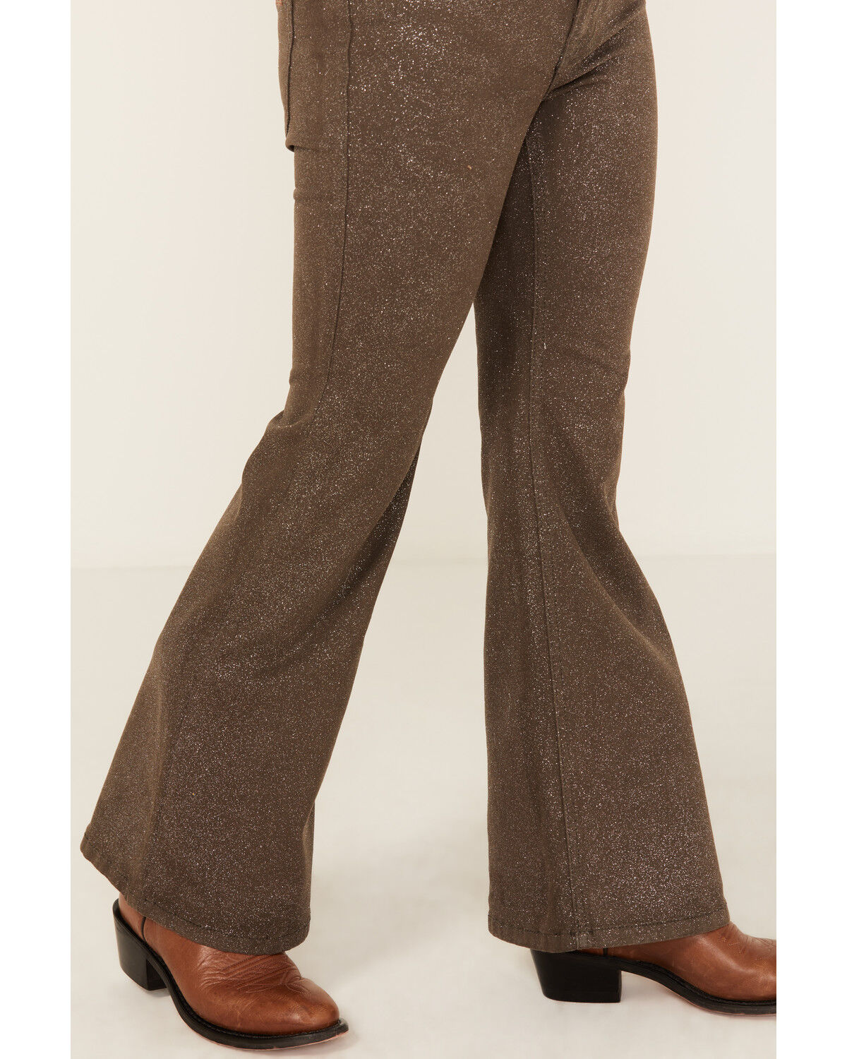 Image #2 - Rock & Roll Denim Girls' Glitter Stretch Flare Jeans, Silver, hi-res