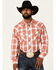 Image #1 - Roper Men's Large Plaid Long Sleeve Pearl Snap Western Shirt , Orange, hi-res