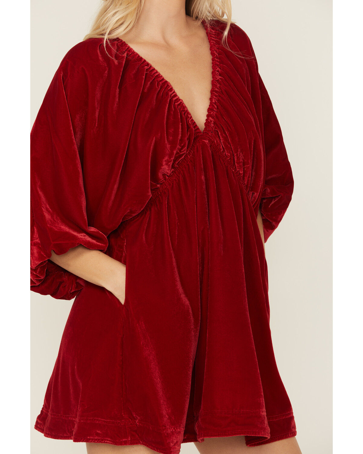 Image #3 - Free People Women's Portia Velvet Long Sleeve Mini Dress, Red, hi-res