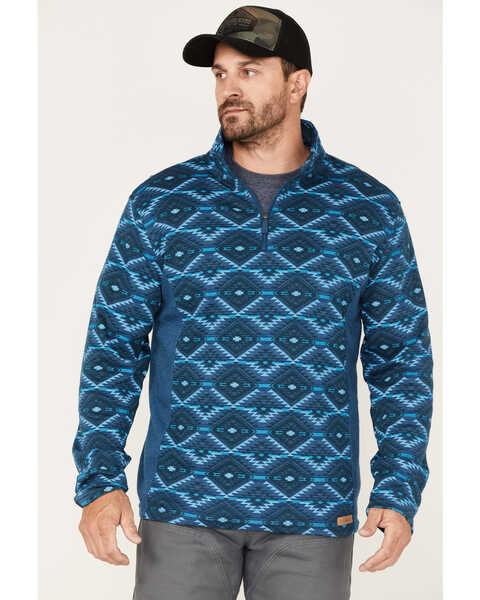 Powder River Outfitters Men's Southwestern Print Quarter-Zip Pullover, Turquoise, hi-res
