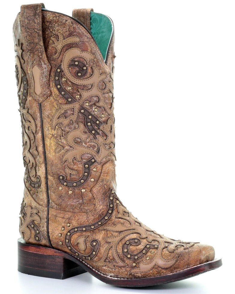 Corral Women's Brown Overlay Western Boots - Square Toe, Brown, hi-res