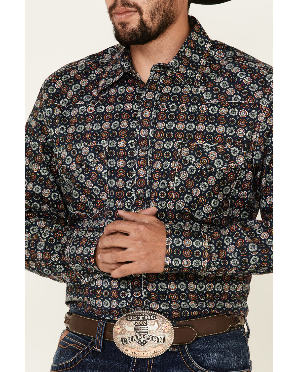 Image #3 - Cinch Men's Modern Fit Navy Large Geo Print Long Sleeve Western Shirt, Navy, hi-res