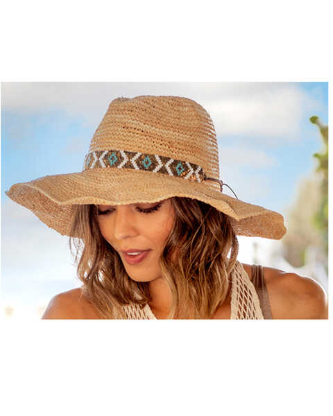 Nikki Beach Women's Metallic Diamonds Raffia Western Straw Hat  , Natural, hi-res