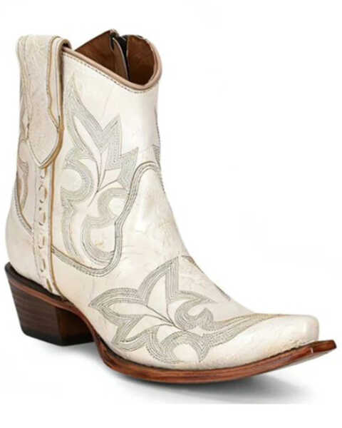 Corral Women's Pearl Embroidered Western Booties - Snip Toe, Ivory, hi-res