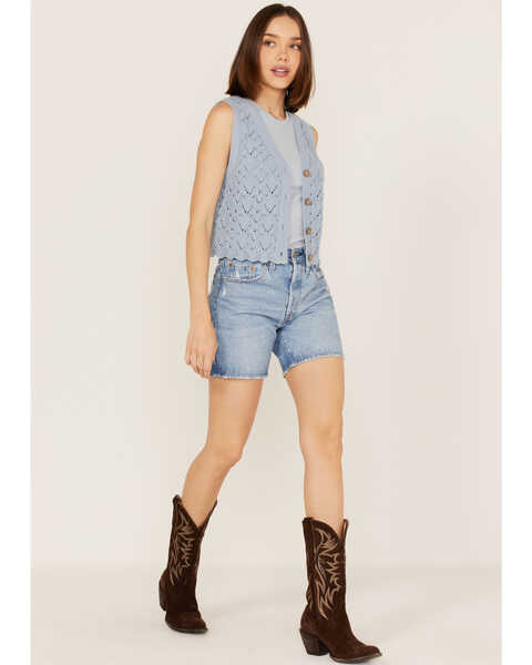 Image #2 - Cleo + Wolf Women's Cropped Knit Sweater Vest, Steel Blue, hi-res