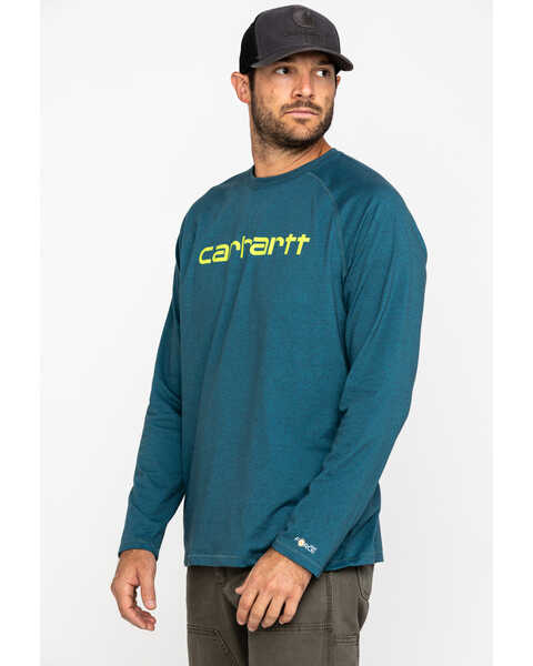 Carhartt Men's Force Cotton Delmont Graphic Long Sleeve Work Shirt, Dark Grey, hi-res