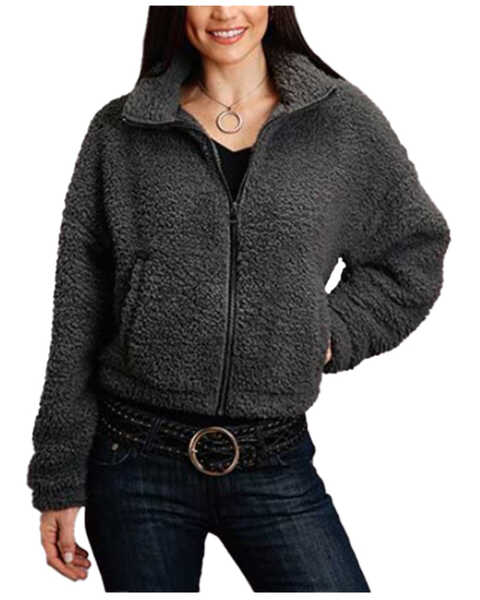 Stetson Women's Charcoal Fuzzy Fleece Jacket , Charcoal, hi-res