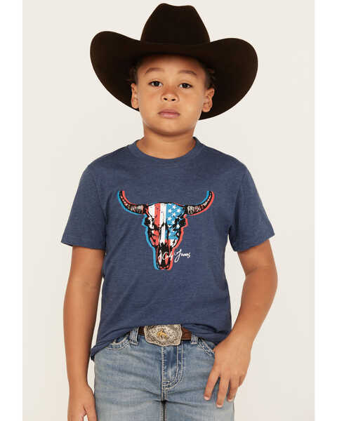 Image #1 - Cody James Boys' Steer Head Short Sleeve Graphic T-Shirt, Navy, hi-res