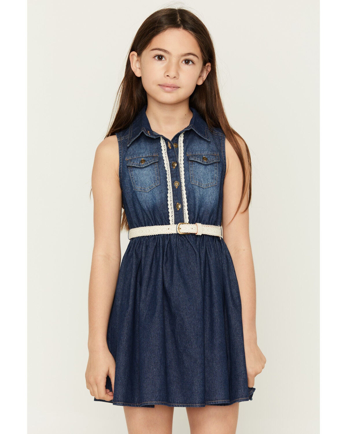 Image #1 - Sugar California Girls' Dark Wash Denim Dress, Dark Blue, hi-res