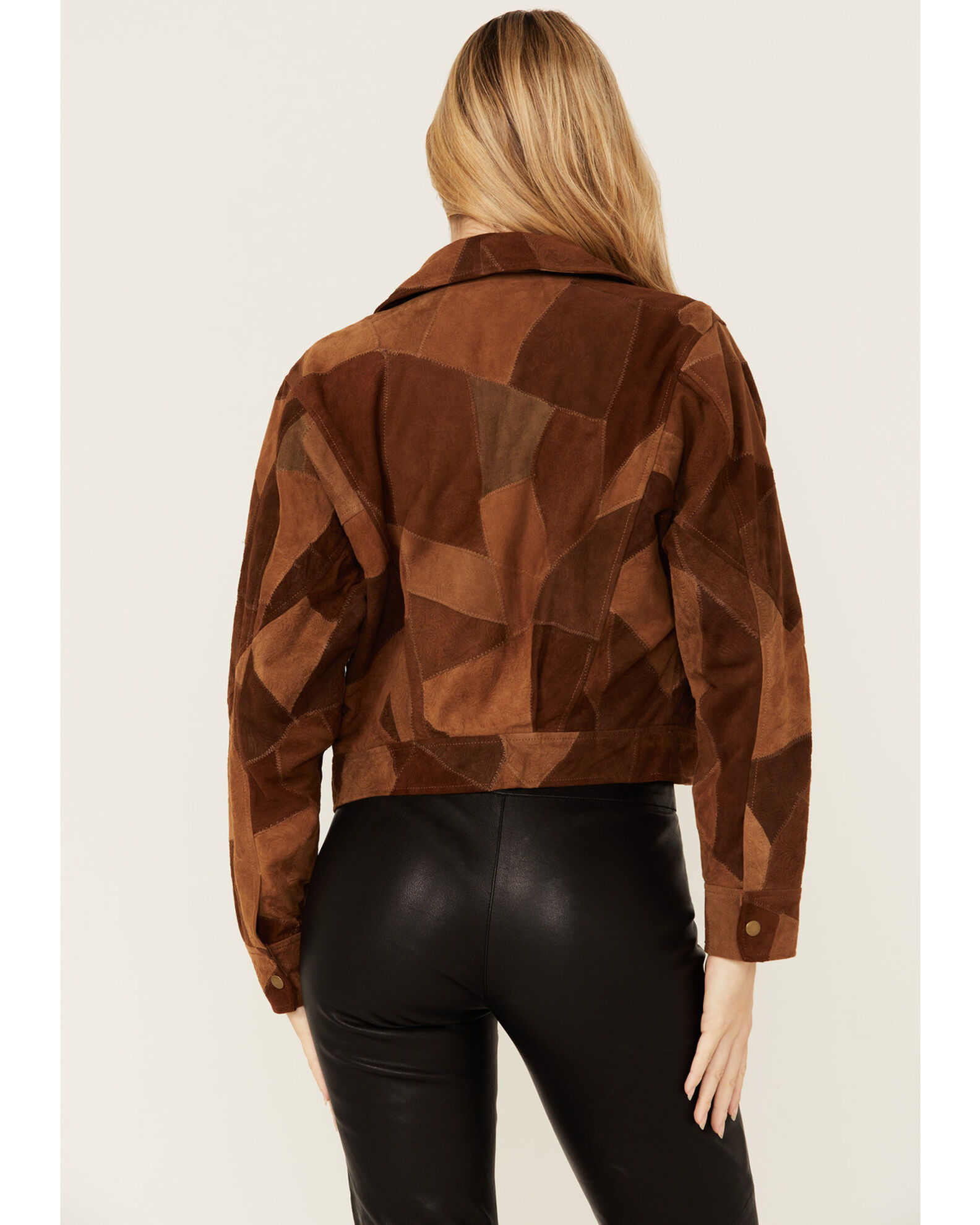 Patchwork leather jacket womens cheap