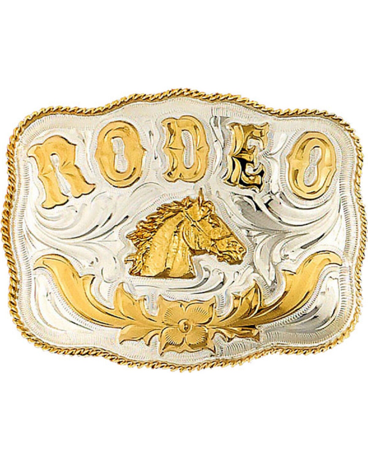 Western Express Men's Silver Rodeo Horsehead Belt Buckle, Silver, hi-res