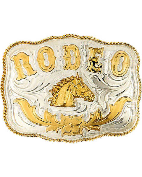 Image #1 - Western Express Men's Silver Rodeo Horsehead Belt Buckle , Silver, hi-res