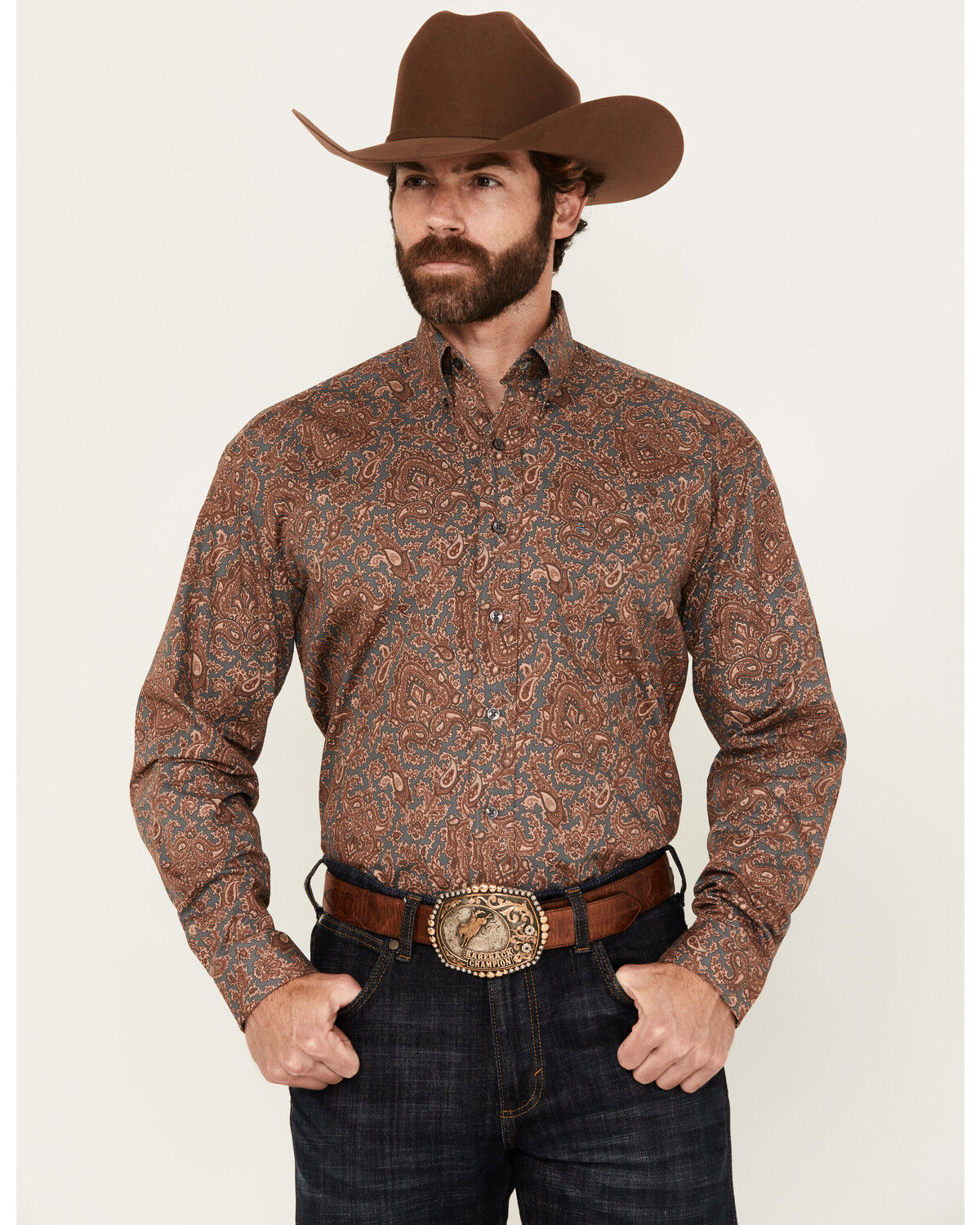 Image #1 - Stetson Men's Paisley Print Long Sleeve Button-Down Western Shirt, Lt Brown, hi-res
