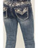 Image #2 - Grace In LA Girls' Medium Wash Floral Embroidered Faux Flap Pocket Bootcut Stretch Denim Jeans, Blue, hi-res