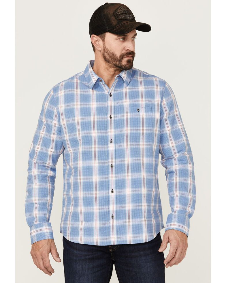 Flag & Anthem Men's Sanderson Dobby Plaid Long Sleeve Button-Down Western Shirt , Blue, hi-res