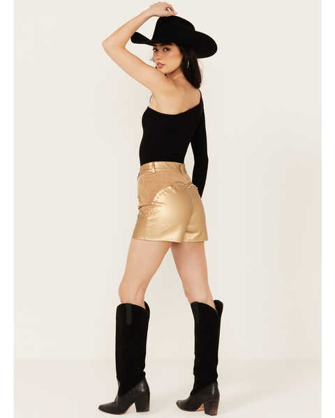 Image #3 - Blue B Women's High Rise Faux Leather Studded Shorts , Gold, hi-res