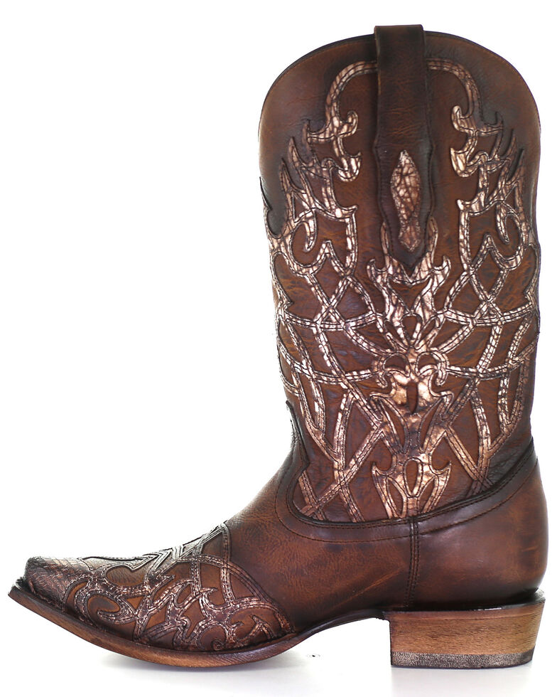 Corral Men's Overlay & Embroidery Western Boots - Snip Toe, Brown, hi-res